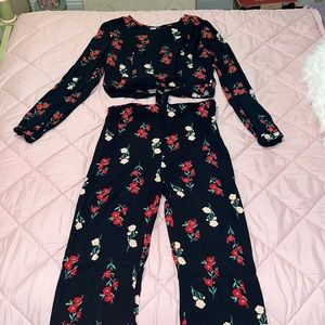 Black two piece set with flowers